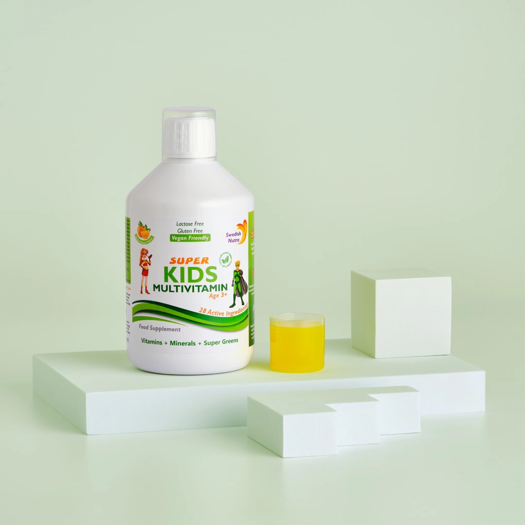 Super kids multivitamine lichide pt copii cu 28 ingrediente: vitamine + minerale + mix de verdeturi si extracte – 500ml