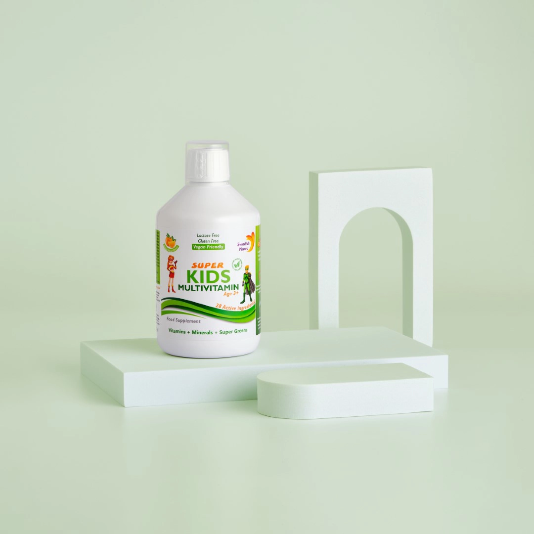 Super kids multivitamine lichide pt copii cu 28 ingrediente: vitamine + minerale + mix de verdeturi si extracte – 500ml