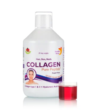 Colagen Lichid Hidrolizat 10000mg + Acid Hialuronic 50mg + Biotina 5000mcg + Seleniu + Siliciu + Vitamina C, B5, B6, B12 - sticlă cu 500 ml