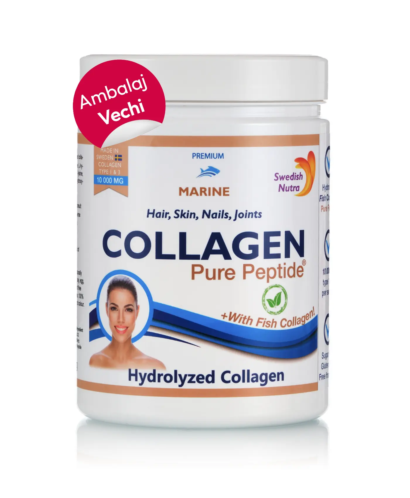 Fish colagen hidrolizat pulbere tip 1 și 3 cu 10. 000mg - ambalaj vechi