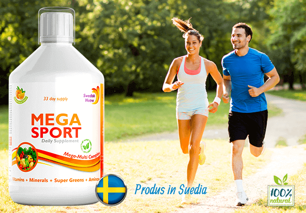 Mega sport - supliment lichid pentru alergatori, sportivi si persoane active - cu 147 ingrediente active. Fw