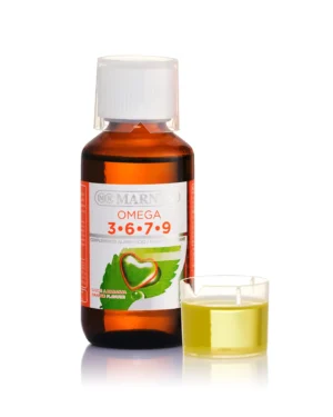 Omega 3, 6, 7, 9 vegan – acizi grași pentru memorie, inimă, colesterol, piele și articulatii – sticla cu 125ml