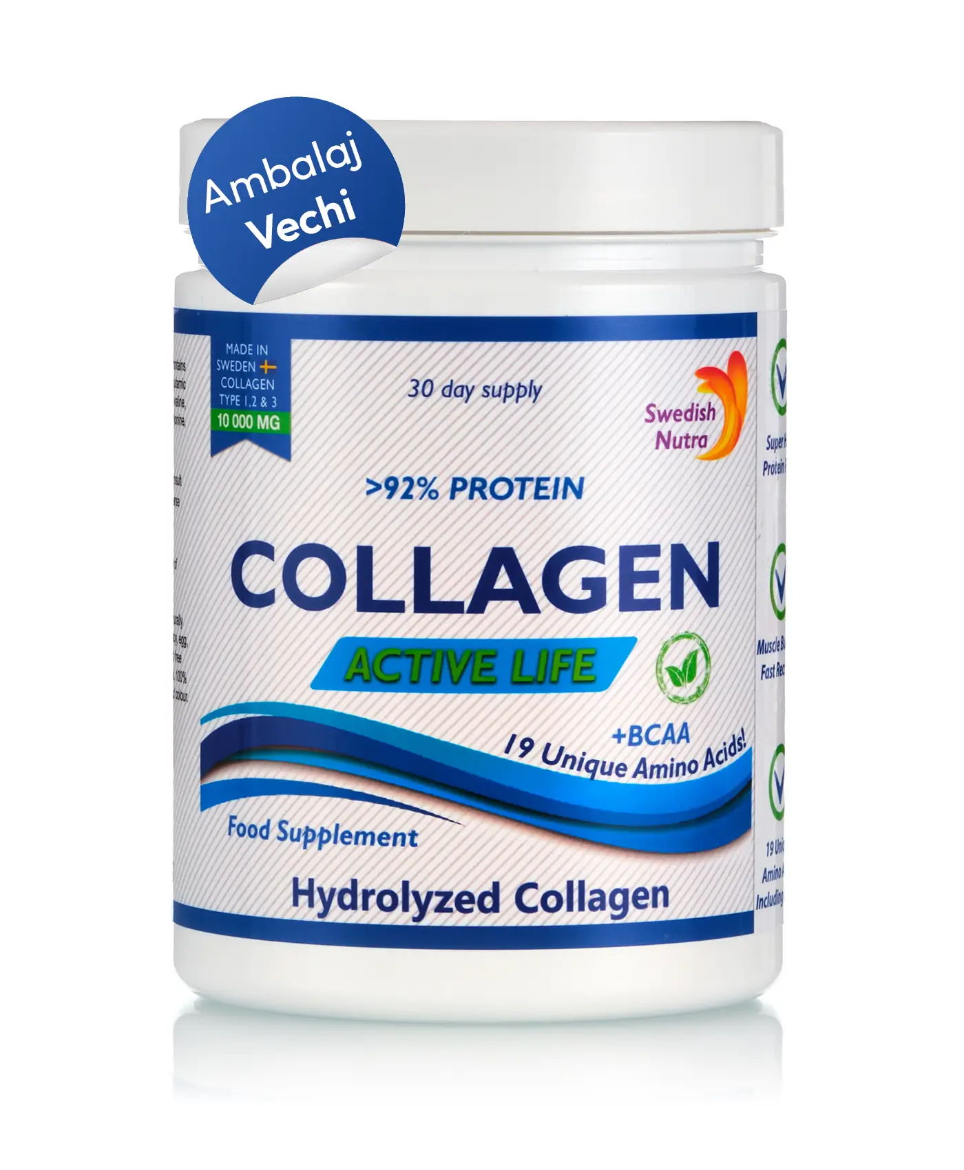 Colagen hidrolizat pulbere tip 1, 2 și 3 active life ambalaj vechi