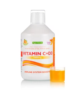 Vitamina c lichidă 1000 mg + vitamina d3 + zinc – produs vegan, culoare și aromă 100% naturală, fără gluten - sticlă cu 500 ml