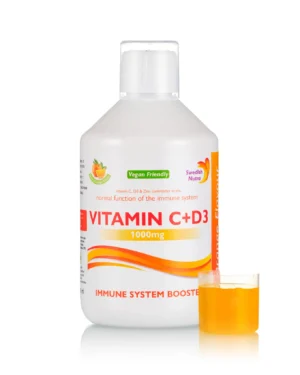 Vitamina c lichidă 1000 mg + vitamina d3 + zinc – produs vegan, culoare și aromă 100% naturală, fără gluten - sticlă cu 500 ml