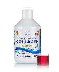 Colagen lichid hidrolizat tip 1, 2 si 3 active life cu 5000mg + bcaa și aminoacizi + acid hialuronic + vitamina c, b5, b6 – sticlă cu 500 ml