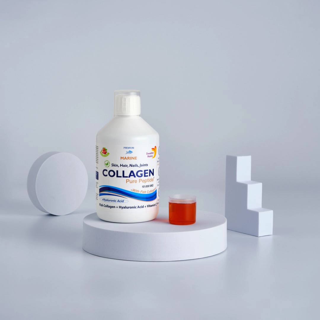 Colagen-marin-lichid-hidrolizat-cu-10. 000mg-acid-hialuronic-biotina-vitamine Colagen marin hidrolizat 10000mg + acid hialuronic 50mg + biotină 5000mcg + cupru + siliciu + vitamina c, b5, b6, b12