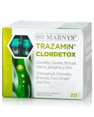 Trazamin clordetox cu 6 ingrediente active pentru detoxifiere, colon, eliminarea metalelor grele din organism – produs vegan – 20 fiole