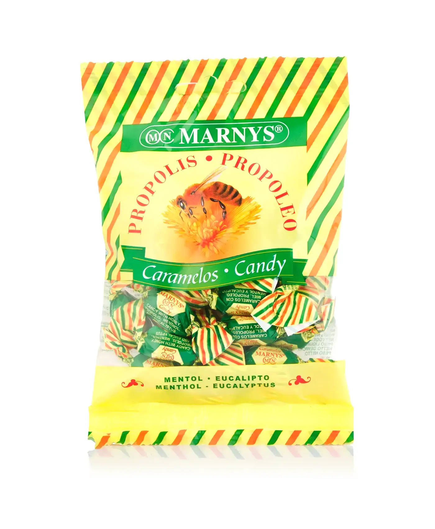Bomboane marnys® cu propolis + miere + mentol + eucalipt – pungă cu 60 g