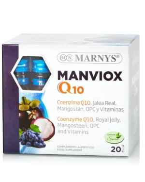 Manviox q10 – coenzima q10 + mangostan + lăptișor de matcă + semințe de struguri + 10 vitamine – antioxidant, anti-aging, energizant – 20 fiole