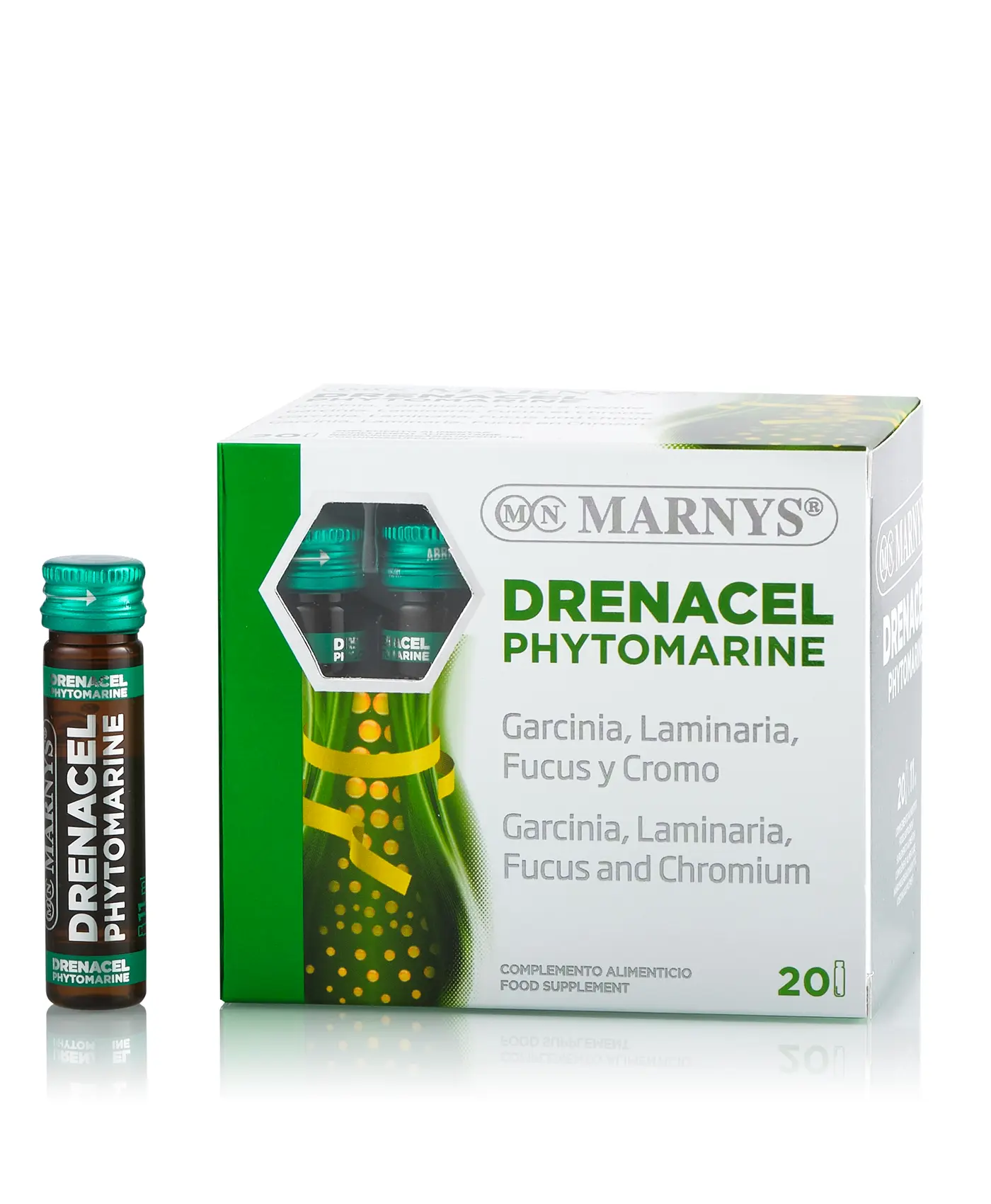 Drenacel phytomarine cu garcinia cambogia + fucus + laminaria + crom pentru accelerarea metabolismului și normalizarea proceselor glandei tiroide – produs vegan – 20 fiole