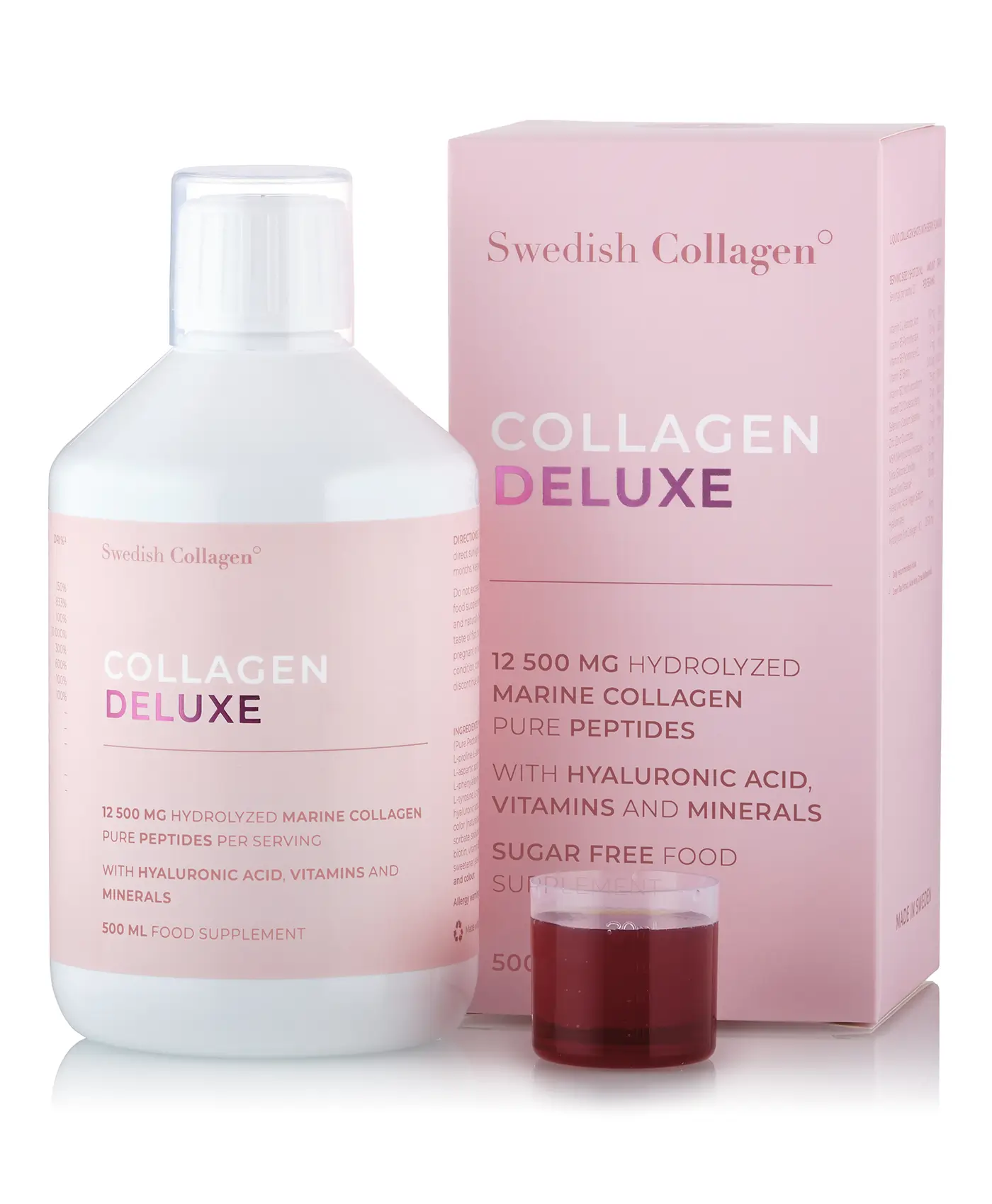 Colagen deluxe – colagen marin hidrolizat lichid cu 12. 500 mg + acid hialuronic 75 mg + biotină 5000 mcg + msm 125 mg + zinc + siliciu + vitamine – sticlă cu 500 ml