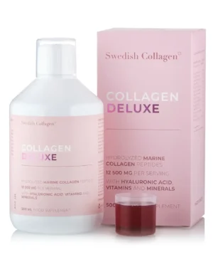 Colagen Deluxe – Colagen Marin Hidrolizat Lichid cu 12.500 mg + Acid Hialuronic 75 mg + Biotină 5000 mcg + MSM 125 mg + Zinc + Siliciu + Vitamine – Sticlă cu 500 ml