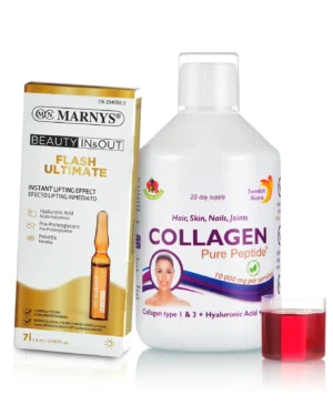 Pachet luminozitate și fermitate: colagen lichid hidrolizat tip 1 și 3 cu 10. 000 mg + flash ultimate
