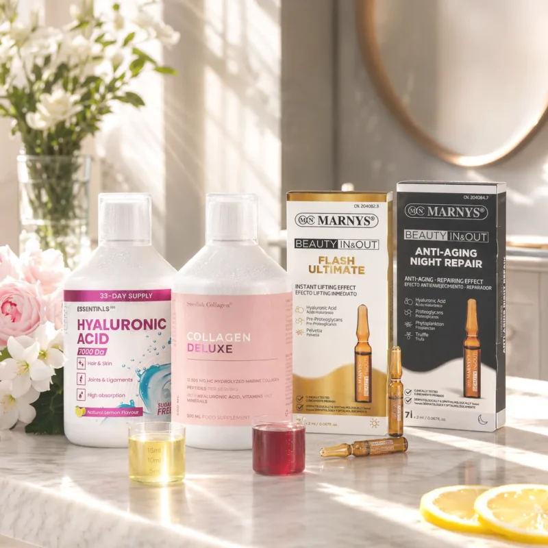 Superpachet cu 4 produse pentru hidratare si antiimbatranire - colagen deluxe + acid hialuronic + fiole cosmetice Superpachet cu 4 produse pentru hidratare si antiimbatranire - colagen deluxe + acid hialuronic + fiole cosmetice