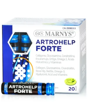 Artrohelp Forte – Colagen Hidrolizat Enzimatic + Glucozamină + Condroitină + Acid Hialuronic + 7 Ingrediente pentru Articulații, Tendoane, Cartilaje, Ligamente – 20 Fiole