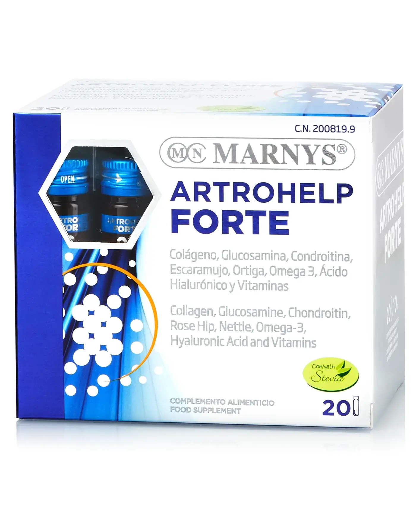 Artrohelp forte – colagen hidrolizat enzimatic + glucozamină + condroitină + acid hialuronic + 7 ingrediente pentru articulații, tendoane, cartilaje, ligamente – 20 fiole