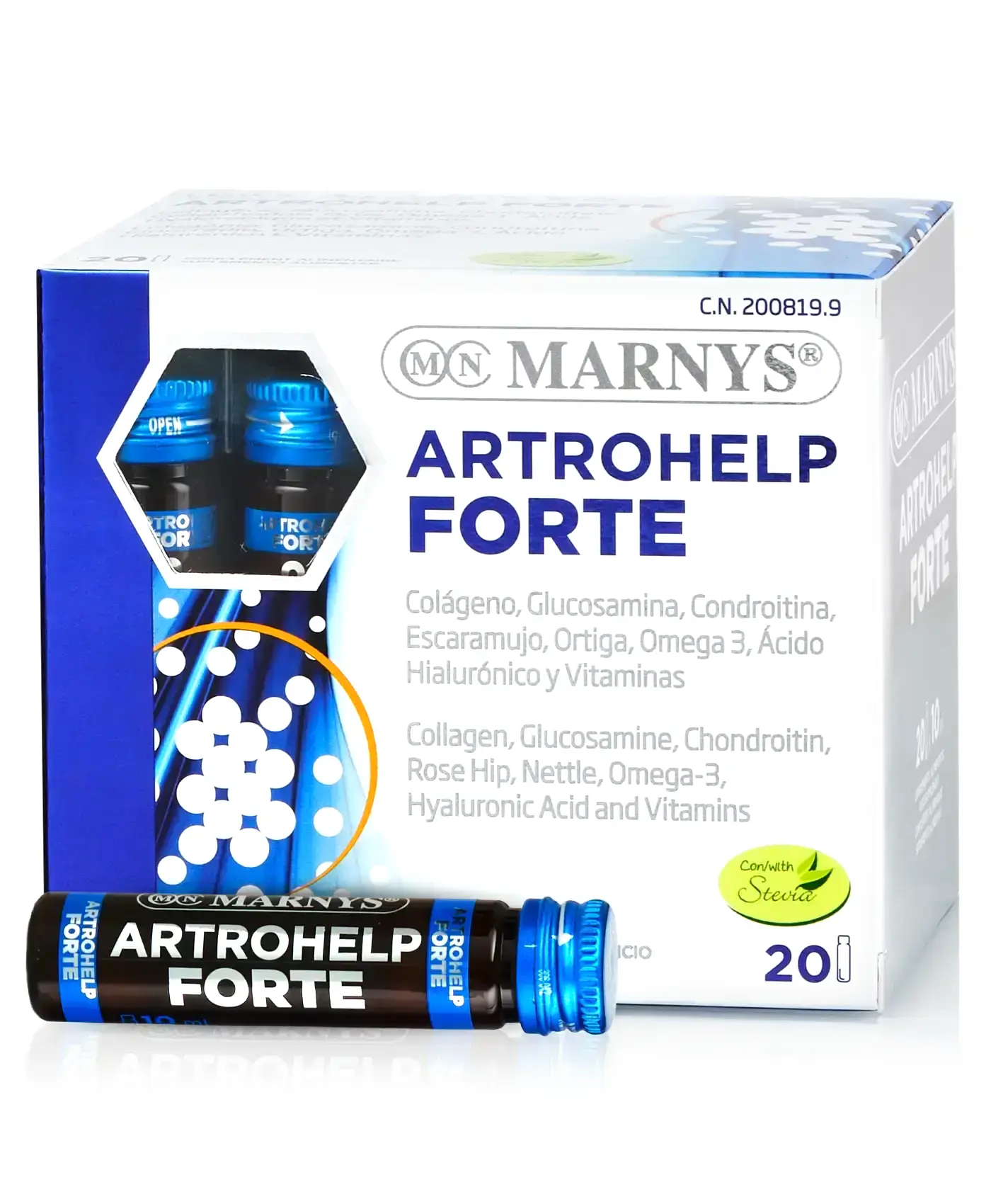 Artrohelp forte – colagen hidrolizat enzimatic + glucozamină + condroitină + acid hialuronic + 7 ingrediente pentru articulații, tendoane, cartilaje, ligamente – 20 fiole