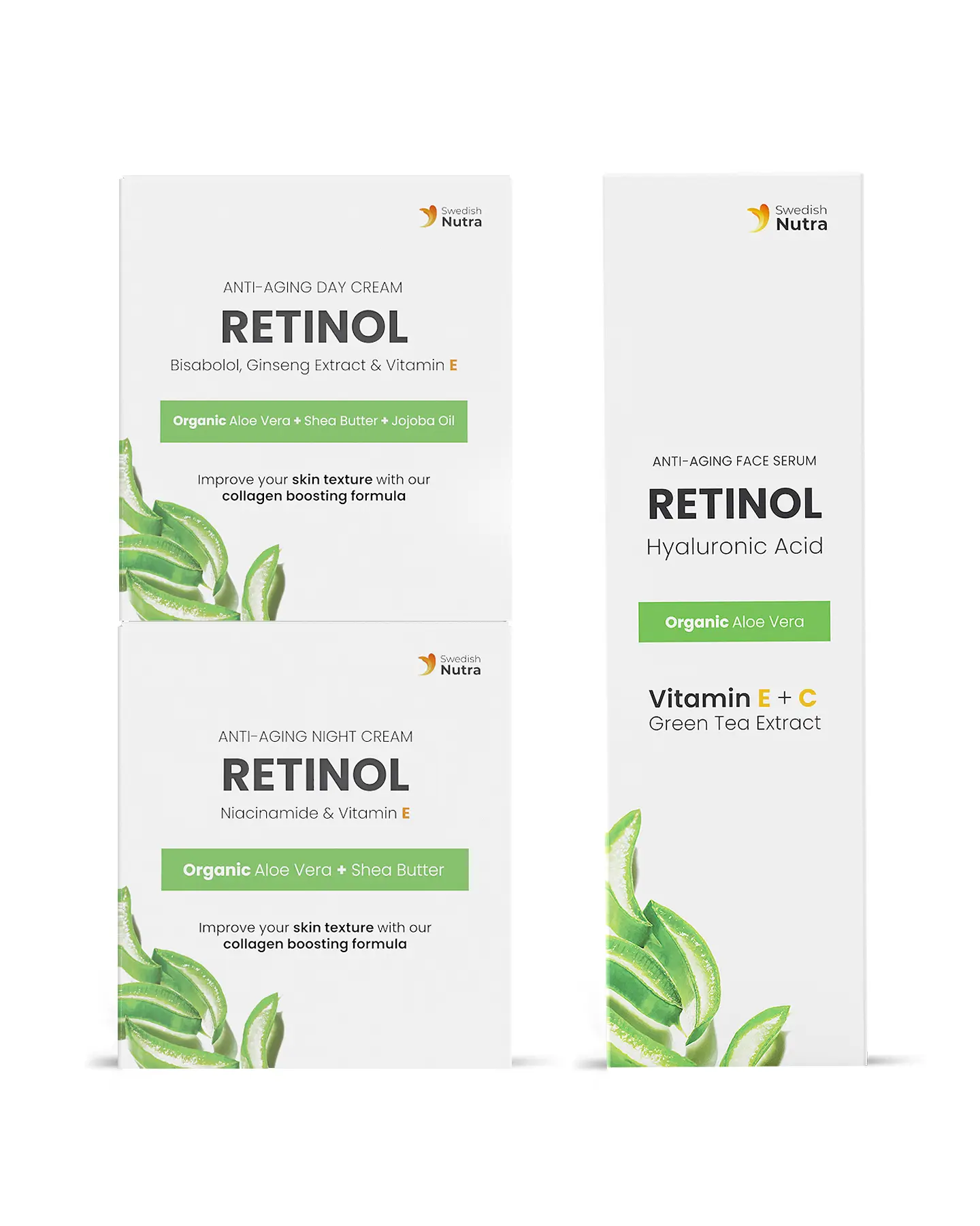 Pachet retinol boost 3 in 1 + ser facial + crema de zi + crema de noapte - swedish skincare