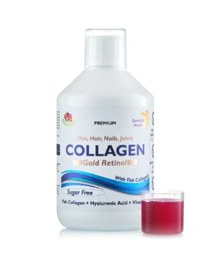 Colagen gold retinol fara zahar (din peste) -lichid, hidrolizat tip 1 si 3 cu 12. 500 mg