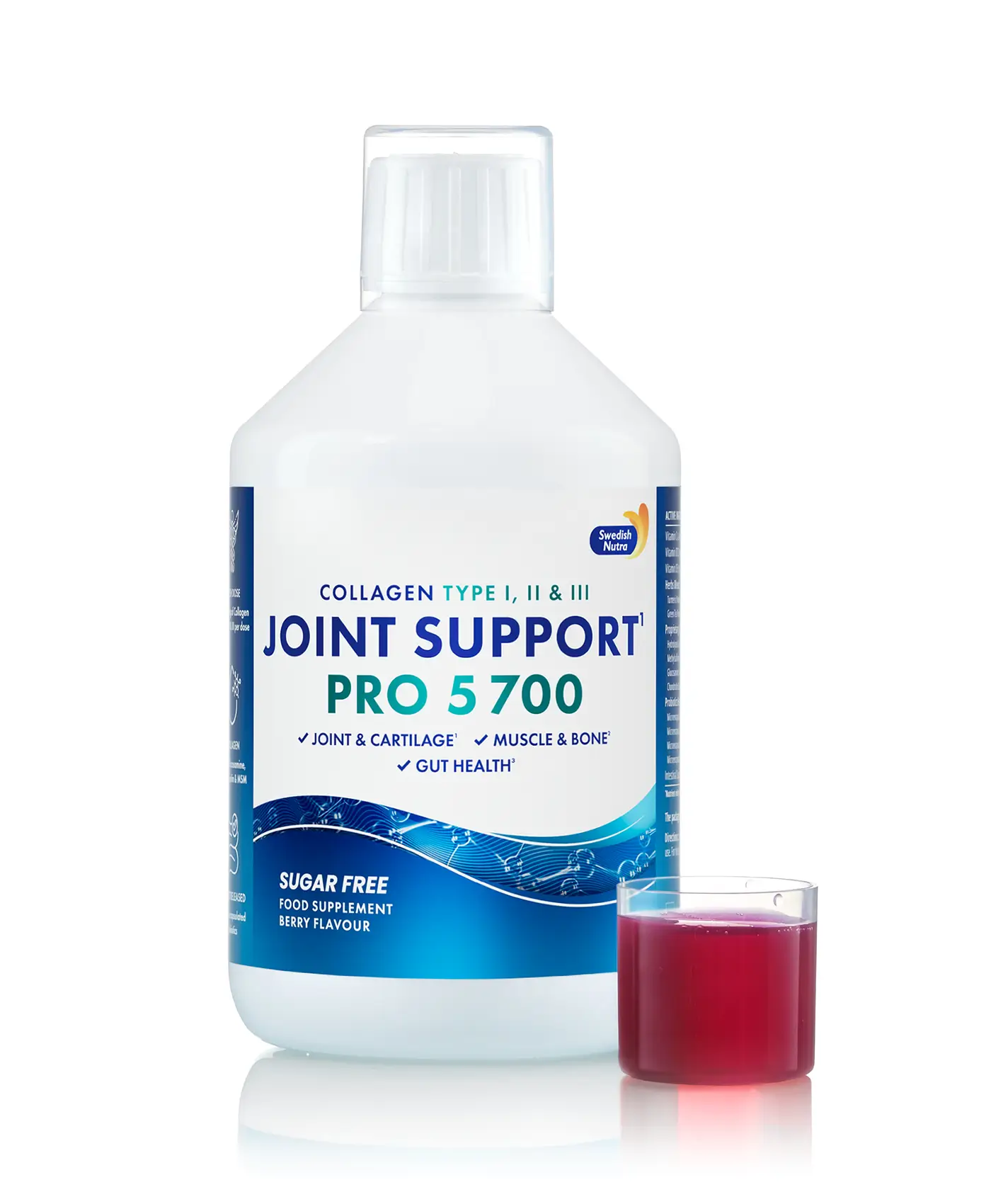 Colagen joint biotics - lichid, hidrolizat de tip 1, 2 si 3 cu 5700 mg + glucozamina+ condroitina + msm + turmeric + probiotice + glutamina vegana + vitaminele c, b12 si d3 - sticla cu 500 ml