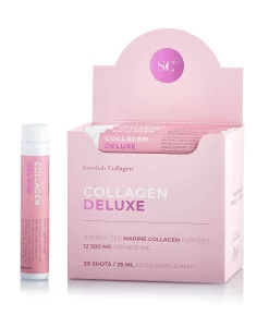 Colagen deluxe – 30 shots – colagen marin hidrolizat lichid tip 1 si 3 cu 12. 500 mg + acid hialuronic 75 mg + biotina 5000 mcg + msm 125 mg + zinc + siliciu + vitamine