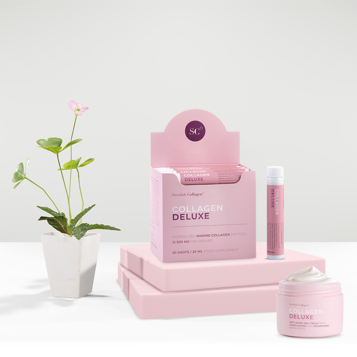 Pachet radiance duo cu colagen dexlue 20 fiole si crema de zi cu retinol din gama deluxe