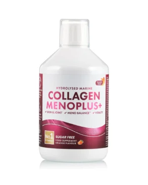 Colagen menoplus – colagen marin hidrolizat lichid cu 10. 000 mg + vitamine pentru echilibru hormonal, frumusete si confort la femeile aflate la menopauza - sticla 500 ml