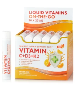 Vitamina c 500 mg + vitamina d3 + k2 + probiotice – 30 fiole – imunitate, energie si piele cu aspect sanatos – produs vegan