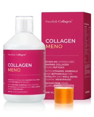 Colagen Meno - Colagen Marin Hidrolizat Lichid Tip 1 si 3 cu 12.000 mg + Acid Hialuronic + Elastina + Coenzima Q10 + Mix de Plante pentru Menopauza + Vitamine si Minerale - 500 ml