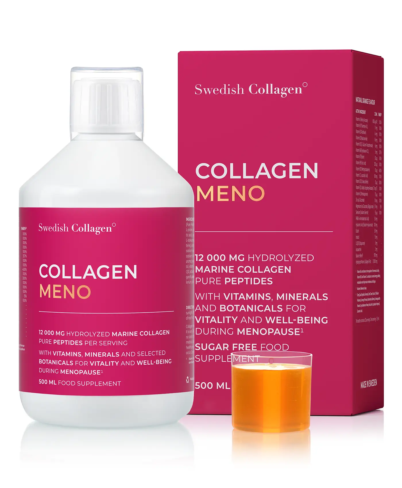 Colagen meno - colagen marin hidrolizat lichid tip 1 si 3 cu 12. 000 mg + acid hialuronic + elastina + coenzima q10 + mix de plante pentru menopauza + vitamine si minerale - 500 ml