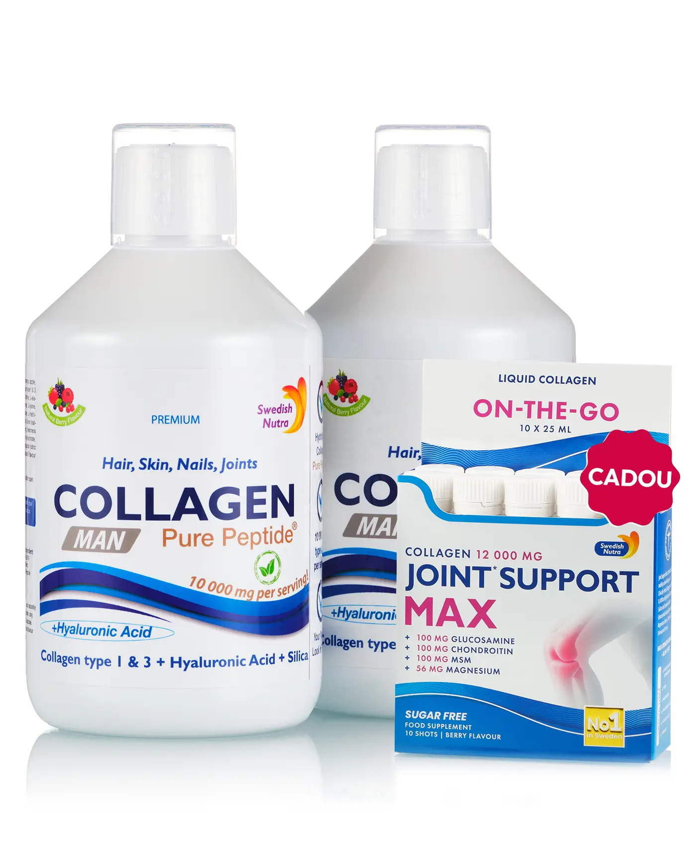 Flash colagen man - 2 sticle × colagen lichid man 10,000mg + cadou joint support max 10 fiole