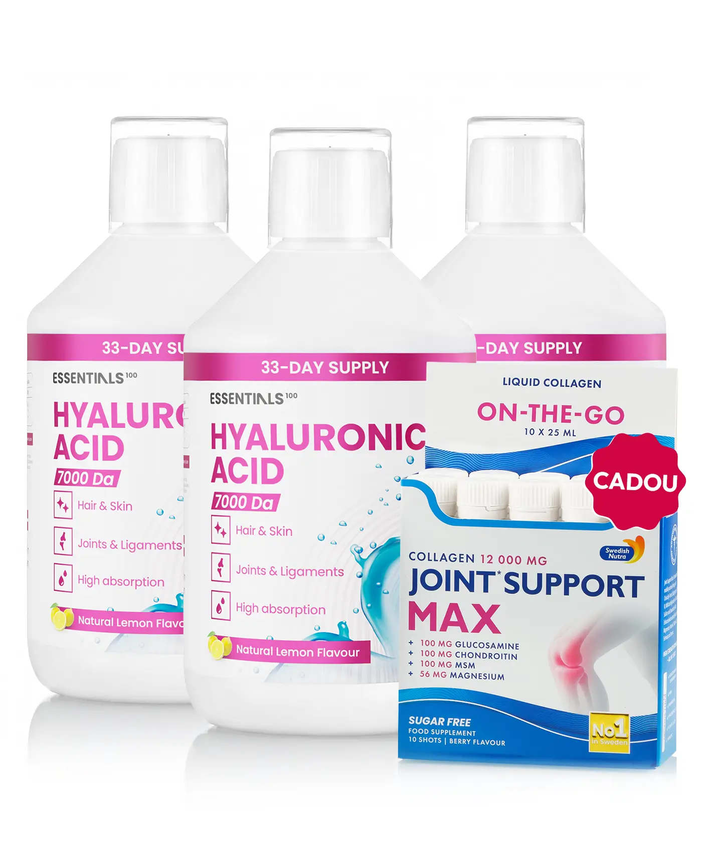 Flash hidratare & mobilitate - 3 sticle × acid hialuronic lichid + cadou joint support max 10 fiole