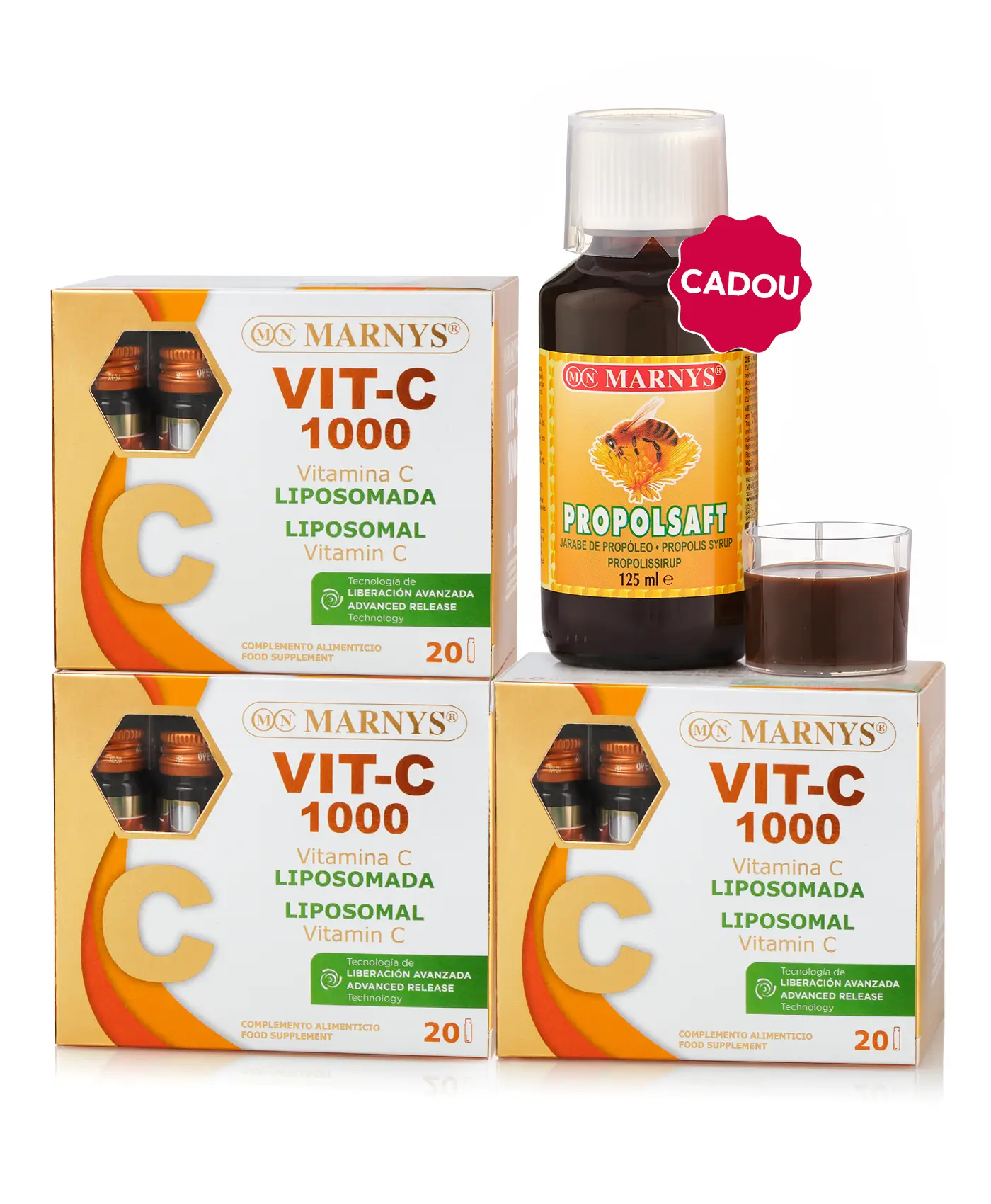 Flash imunitate - 3 cutii × vitamina c 1000mg + cadou propolsaft 125 ml