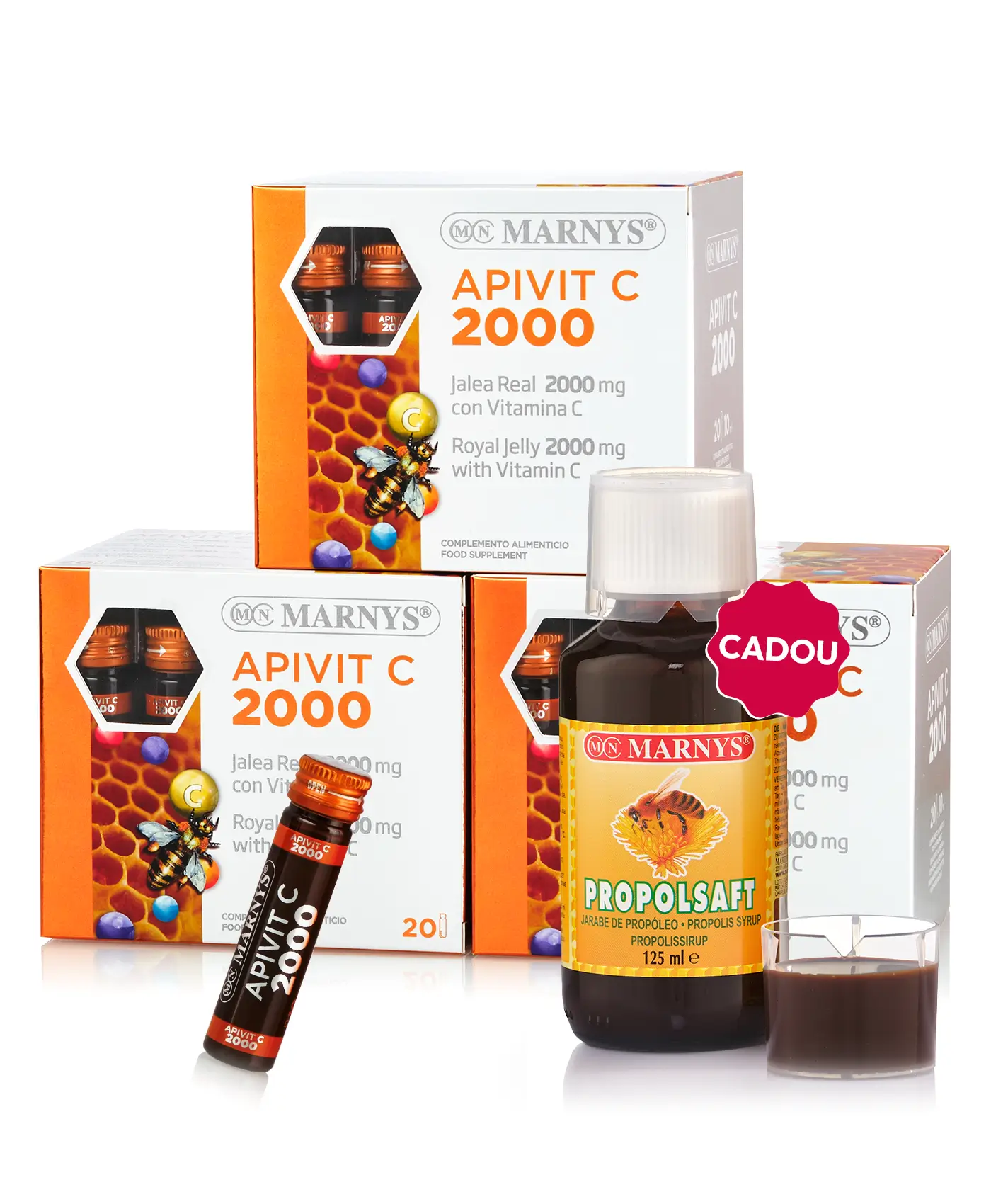 Flash imunitate fiole - 3 cutii × apivit c 2000 + cadou propolsaft 125 ml