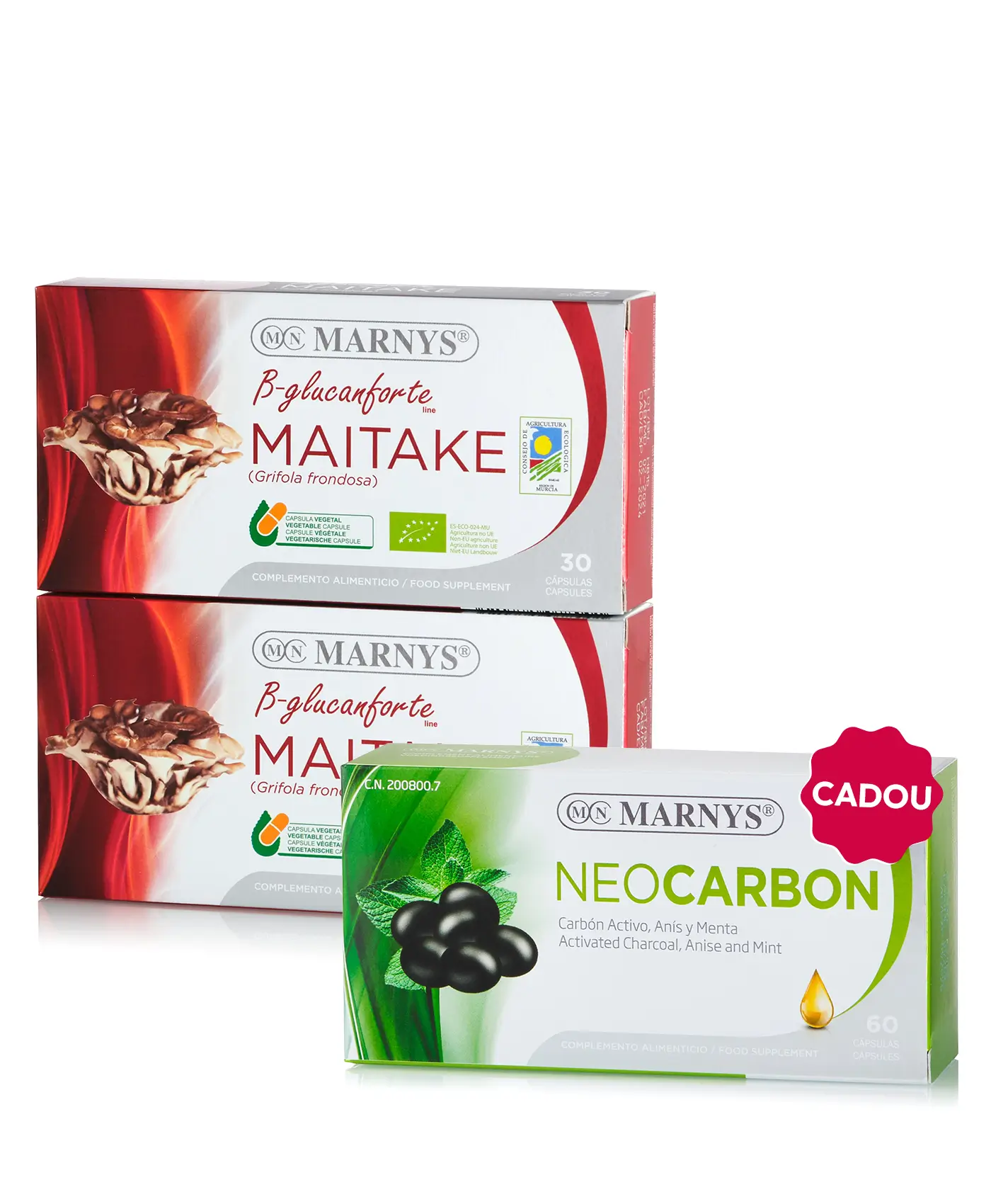 Flash maitake - 2 cutii × maitake bio + cadou neocarbon (cărbune activ + anason + mentă)