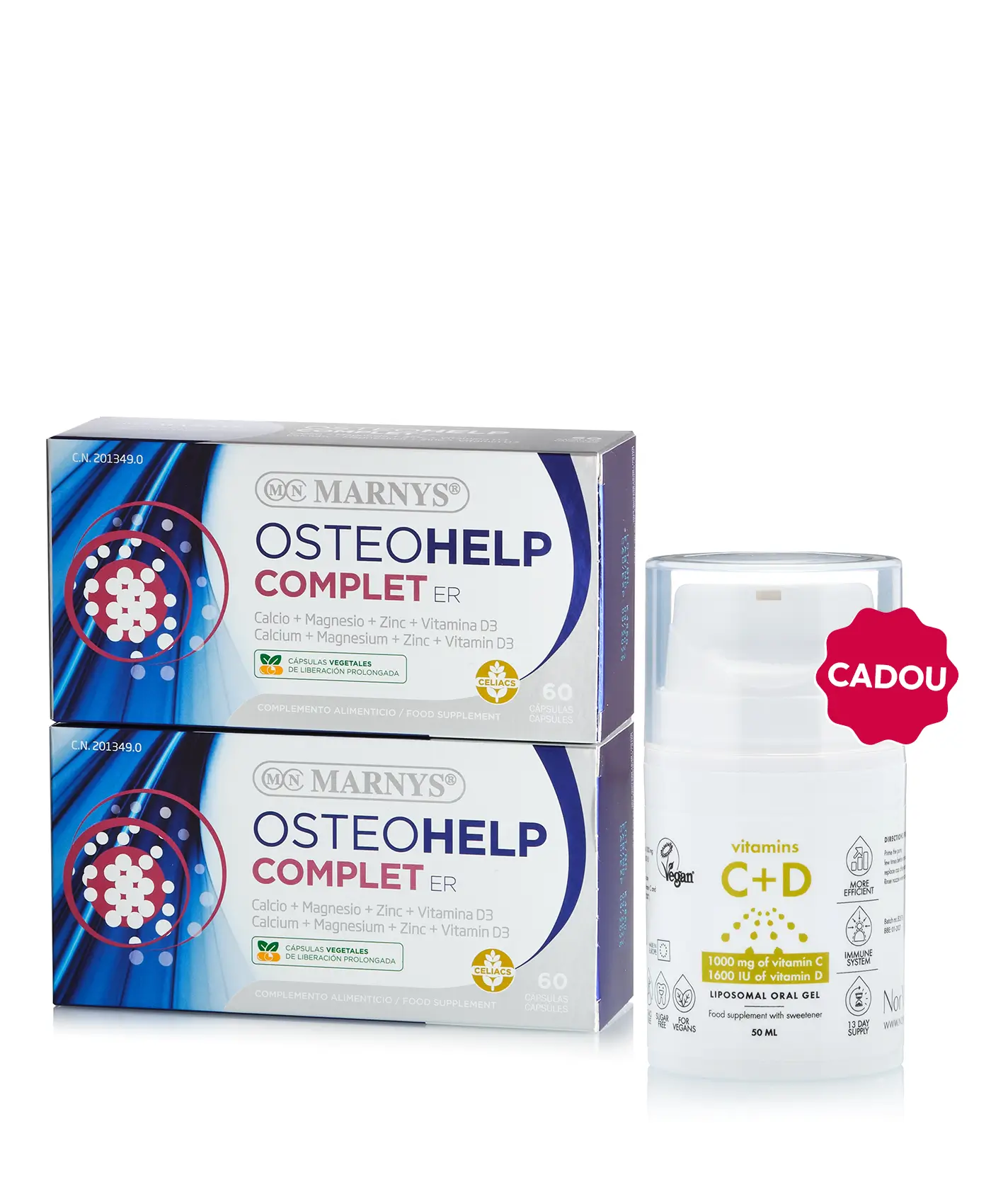 Flash oase 60+ - 2 cutii × osteohelp complet er + cadou gel vitamina c+d norvita