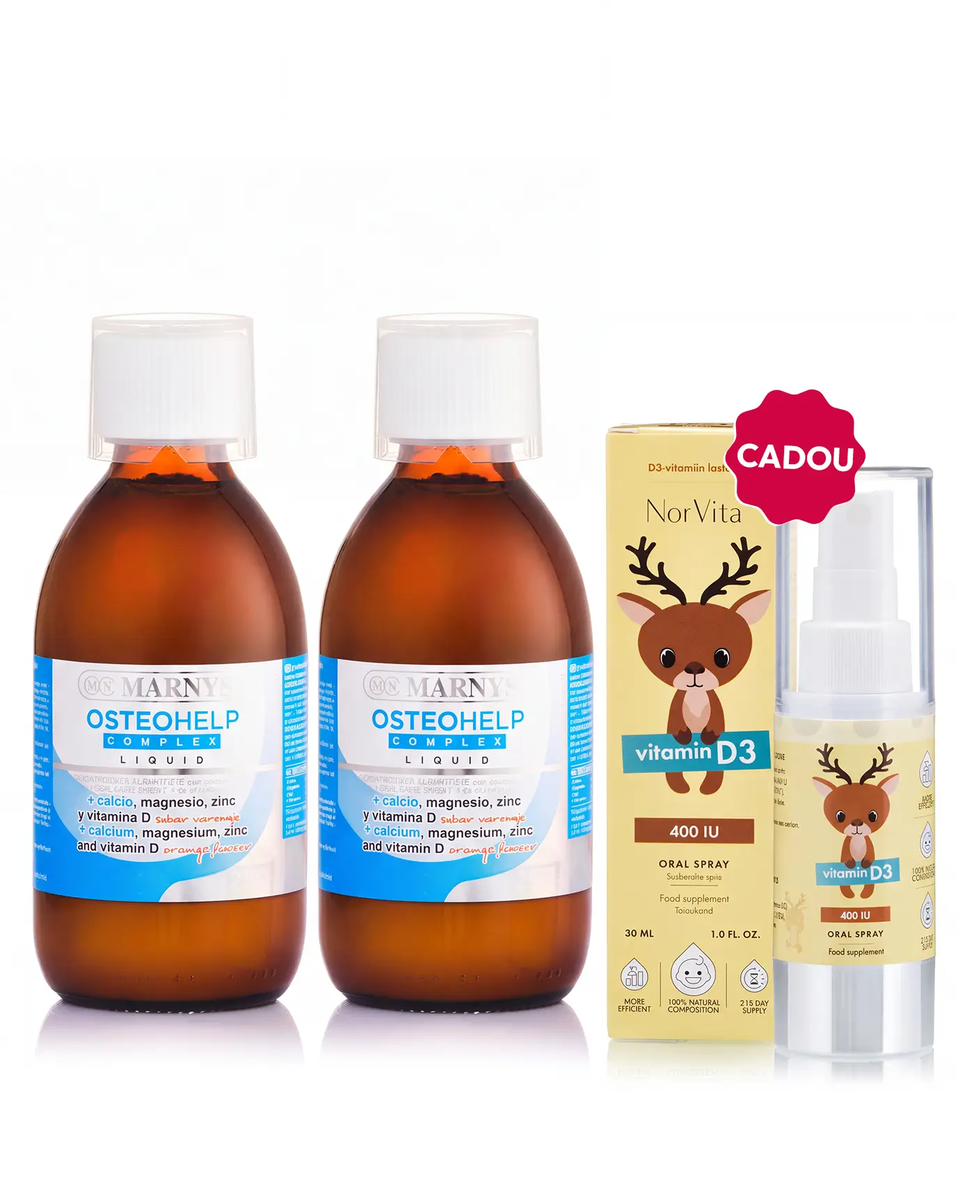 Flash oase puternice - 2 sticle × osteohelp complex lichid + cadou spray d3 copii norvita