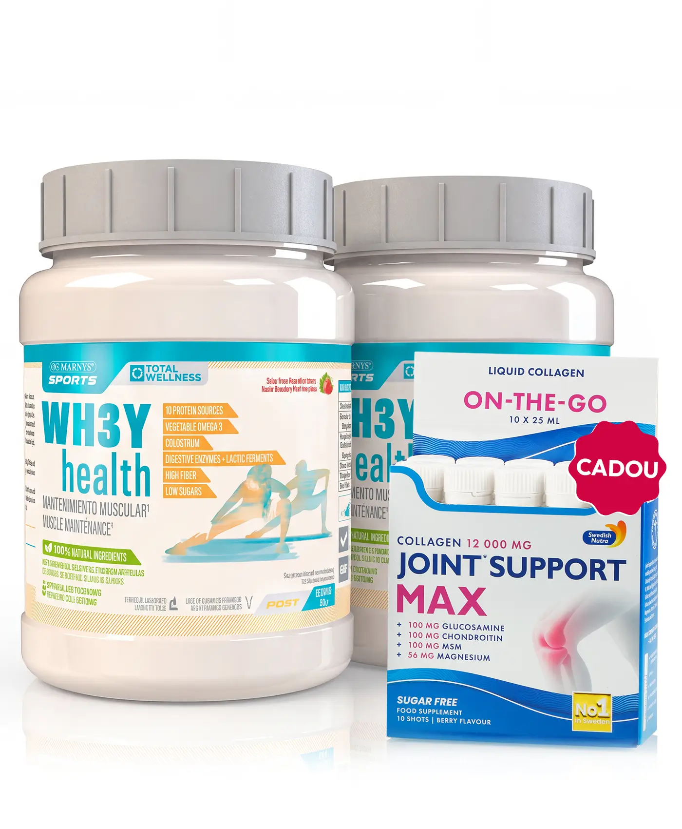 Flash recuperare - 2 cutii × whey health 5 surse proteine + colagen + cadou joint support max 10 fiole