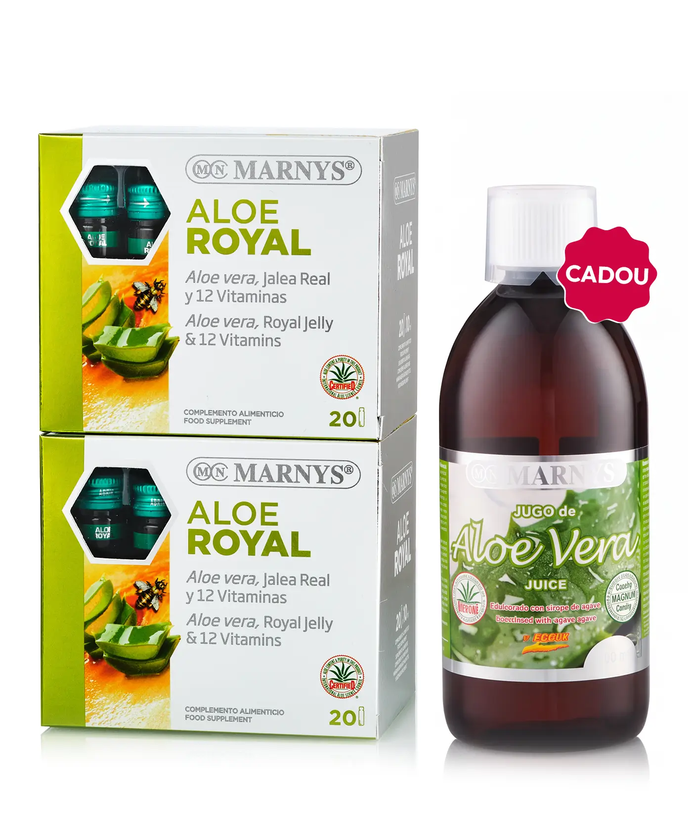 Flash ritual aloe - 2 cutii × aloe royal (lăptișor + aloe + 12 vitamine) + cadou suc de aloe vera 500ml