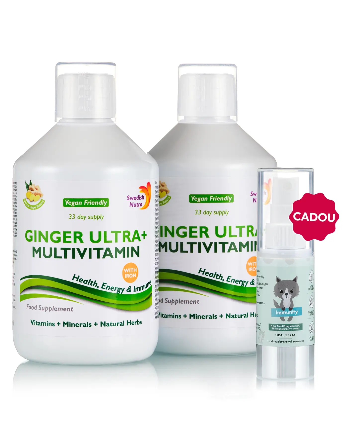 Flash vitamine pentru toți - 2 sticle × ginger ultra+ multivitamine + cadou spray imunitate copii