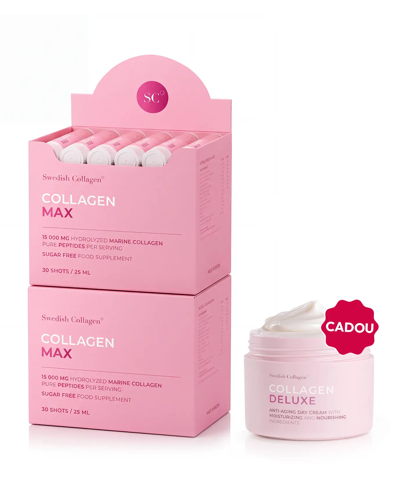Pachet collagen max shots – 2 cutii × collagen max 30 shots + cadou crema de zi cu retinol deluxe