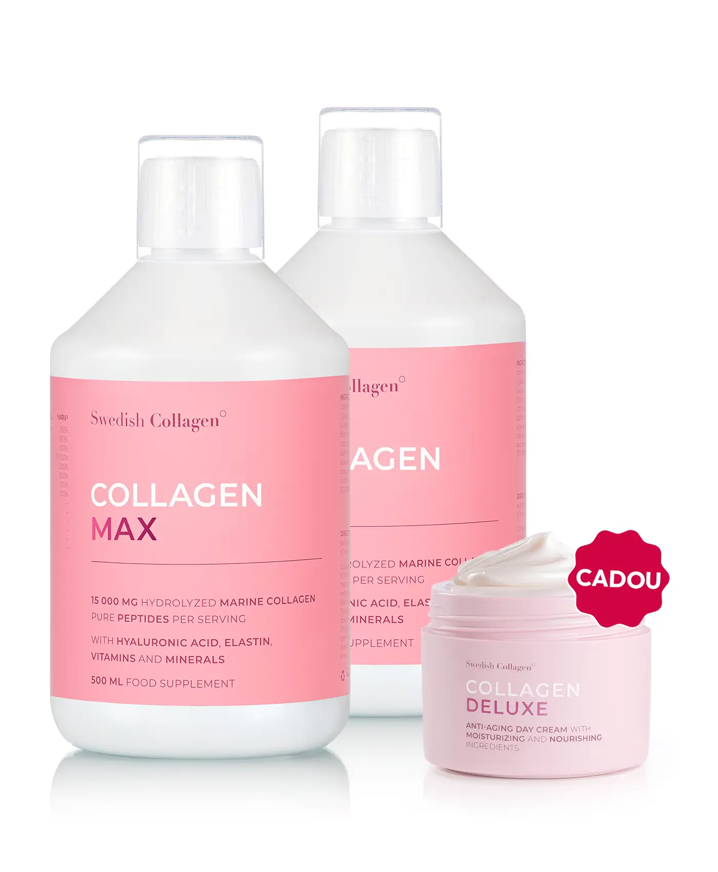 Pachet collagen max – 2 sticle × collagen max 15. 000 mg + cadou crema de zi cu retinol deluxe