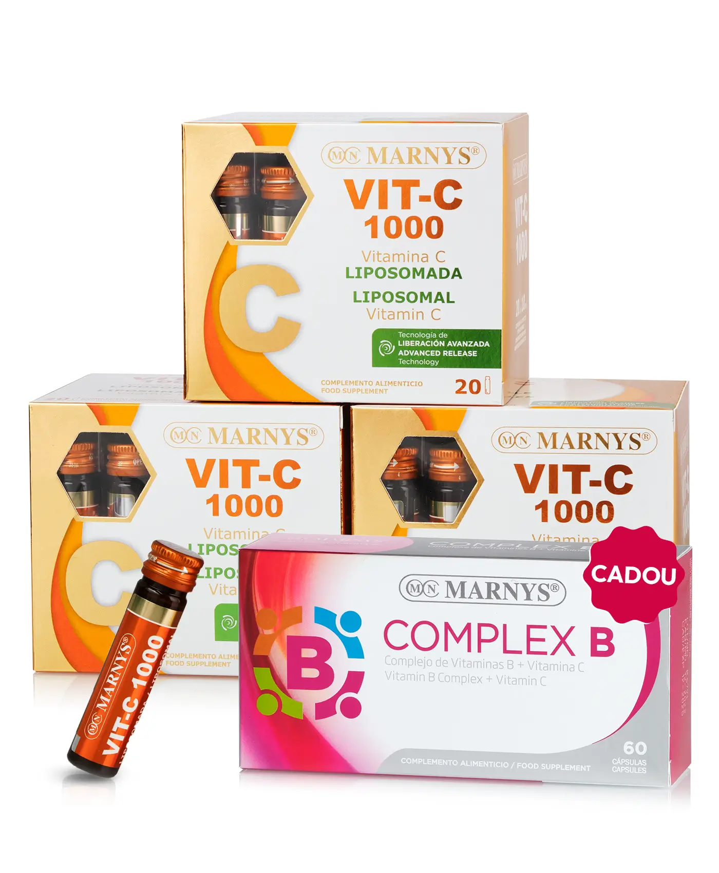 Pachet energie zilnică - 3 cutii × vitamina c lipozomală 1000 mg + cadou complex b