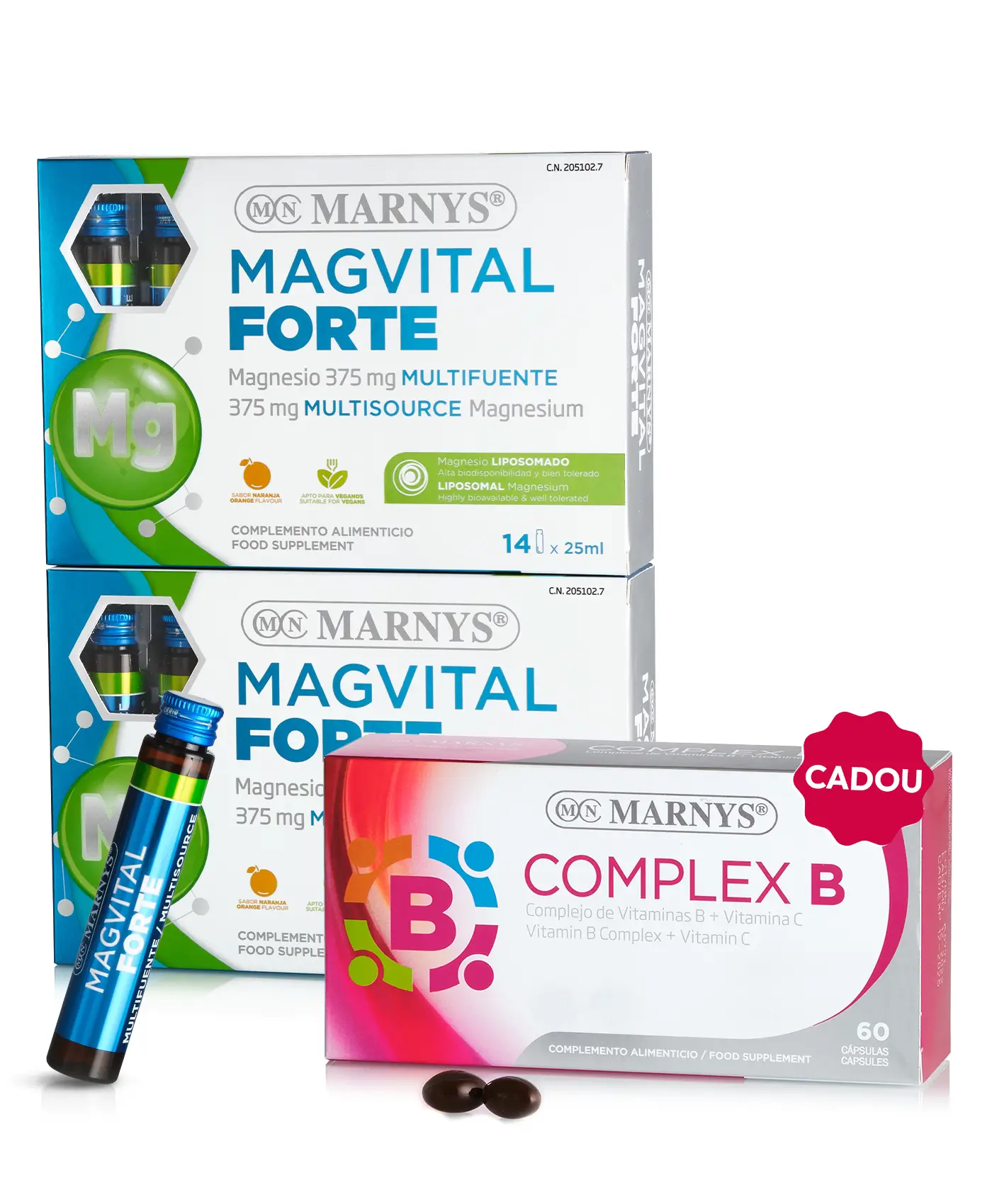 Pachet energie de iarnă - 2 cutii × magvital forte (magneziu lipozomal 375 mg) + cadou complex b