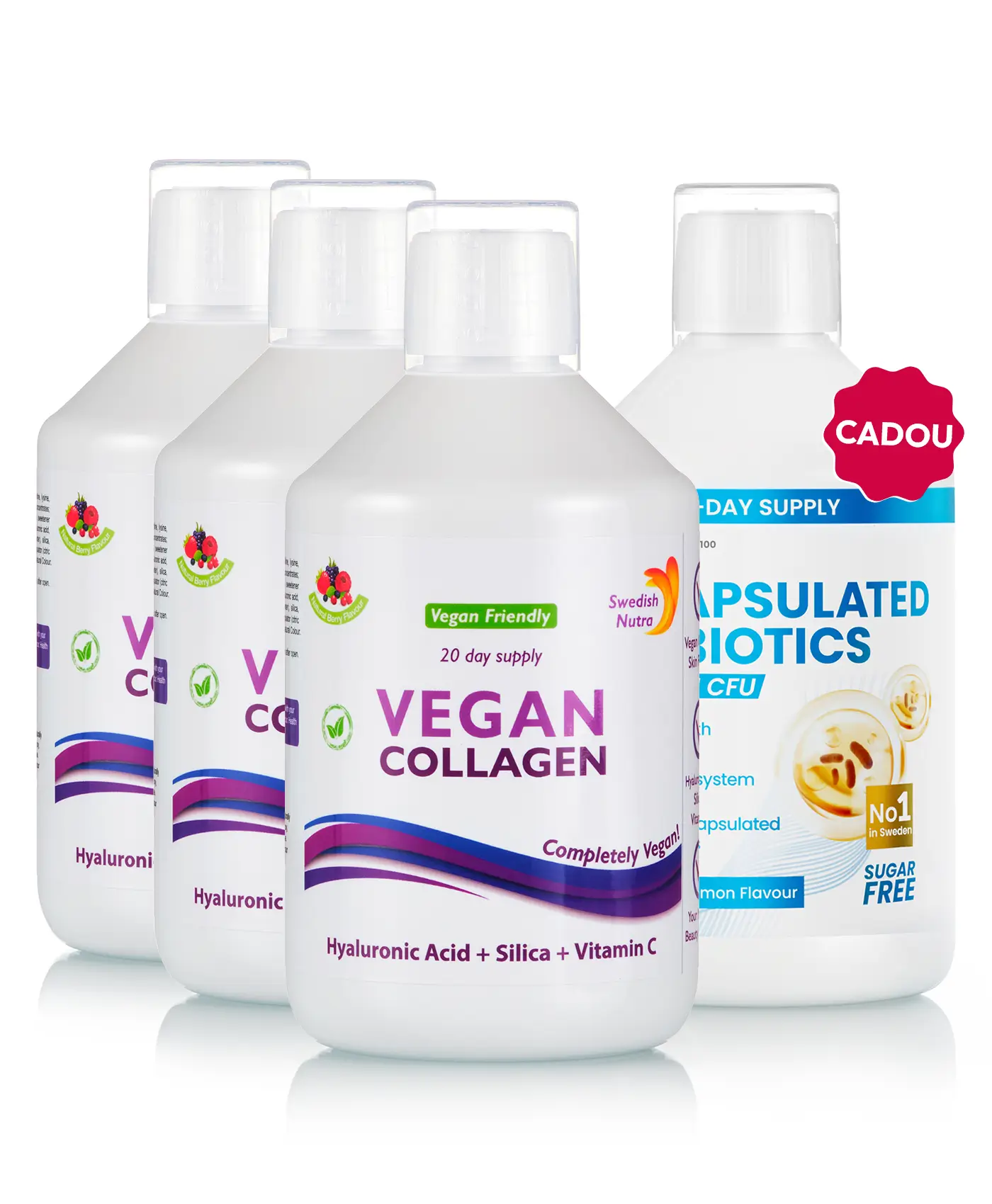 Pachet rutină vegană - 3 sticle × colagen vegan lichid + cadou probiotic lichid