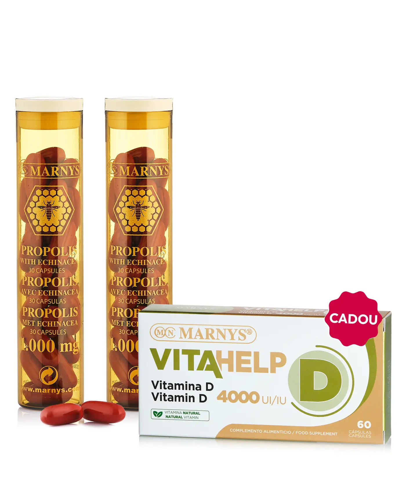 Pachet scut de iarnă - 2 cutii × propolis 1000 mg + echinacea + cadou vitamina d 4000 ui
